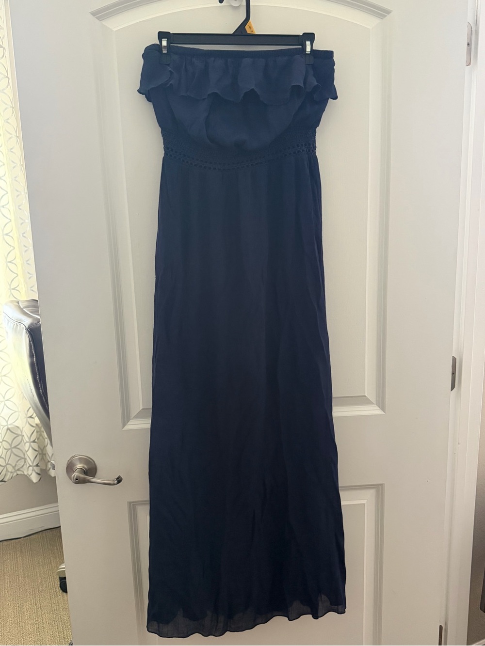 Strapless Ruffle Maxi Dress - Navy